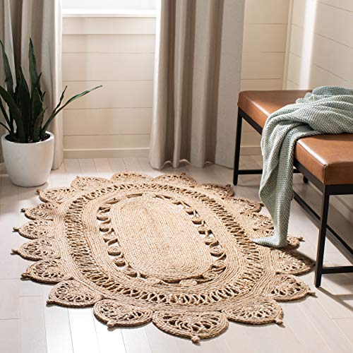 SAFAVIEH Natural Fiber Round Collection 4' x 6' Oval Natural NFB251A Handmade Boho Country Charm Jute Area Rug