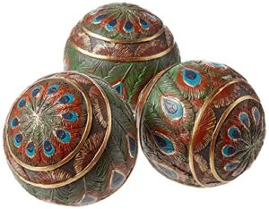 design toscano peacock feathered orbs decorative accent balls, 3 inch, set of three, full color, 3 count