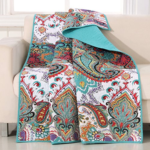 Greenland Home Nirvana 100% Cotton Quilted Throw Blanket, Teal