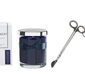 Rigaud Paris, Reine de la Nuit Bougie D'ambiance Parfumee, Small Candle Modele Complet w/Metal Silver Snuffer Lid, Blue Black, 2.6" Tall, 28 Hours with Gute Wick Cutter (2 Piece Bundle)