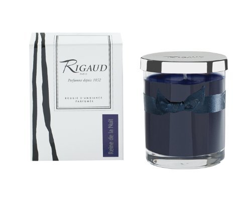 Rigaud Paris, Reine de la Nuit Bougie D'ambiance Parfumee, Small Candle Modele Complet w/Metal Silver Snuffer Lid, Blue Black, 2.6" Tall, 28 Hours with Gute Wick Cutter (2 Piece Bundle)