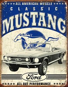 desperate enterprises classic ford mustang tin sign – nostalgic vintage metal wall decor – made in usa – 12.5″ w x 16″ h