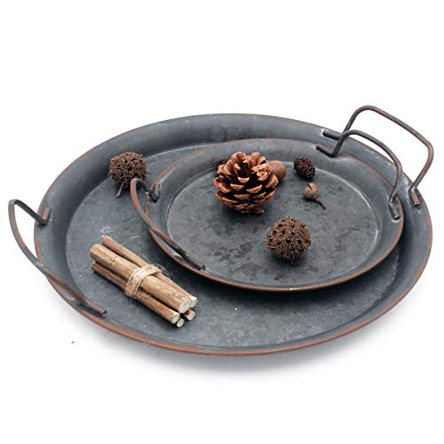 Funerom Industrial Style Metal Iron Tray Set of 2, Diameter：11.8 inch and 8 inch,Black Galvanized Tin Color