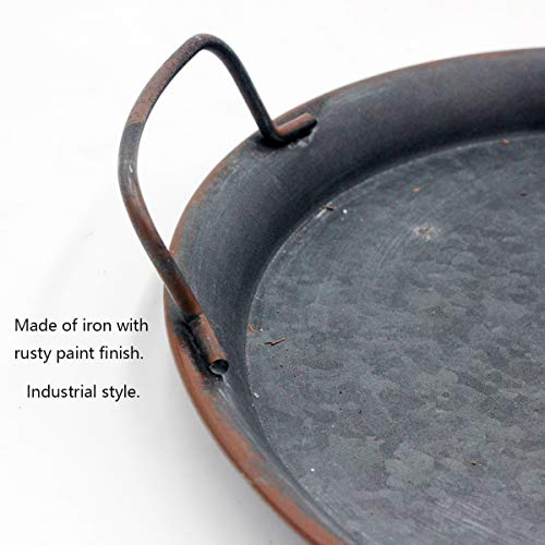 Funerom Industrial Style Metal Iron Tray Set of 2, Diameter：11.8 inch and 8 inch,Black Galvanized Tin Color