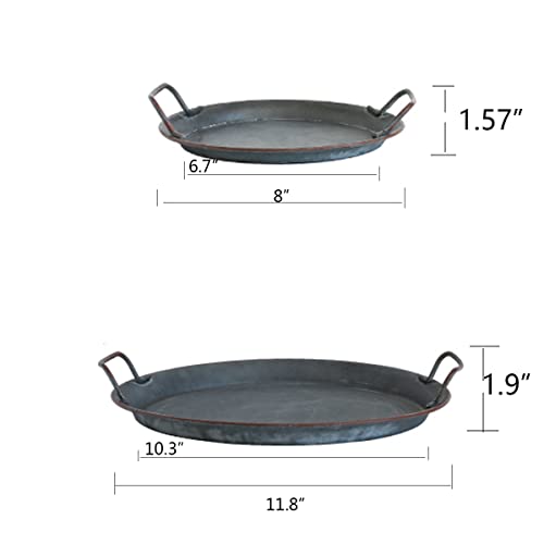 Funerom Industrial Style Metal Iron Tray Set of 2, Diameter：11.8 inch and 8 inch,Black Galvanized Tin Color