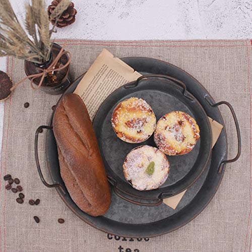 Funerom Industrial Style Metal Iron Tray Set of 2, Diameter：11.8 inch and 8 inch,Black Galvanized Tin Color