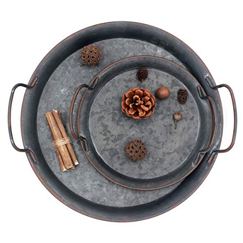 Funerom Industrial Style Metal Iron Tray Set of 2, Diameter：11.8 inch and 8 inch,Black Galvanized Tin Color