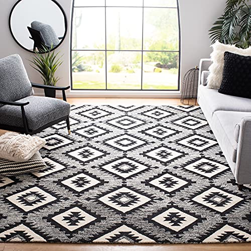 SAFAVIEH Aspen Collection 8' x 10' Charcoal / Black APN813Z Handmade Moroccan Boho Tribal Wool Area Rug