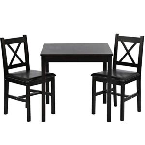 fdw dining kitchen table dining set 3 piece wood in door square small farmhouse dining room table set table and chair for 2 person, dark brown