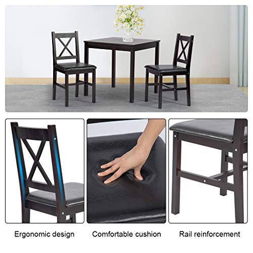 FDW Dining Kitchen Table Dining Set 3 Piece Wood in Door Square Small Farmhouse Dining Room Table Set Table and Chair for 2 Person, Dark Brown