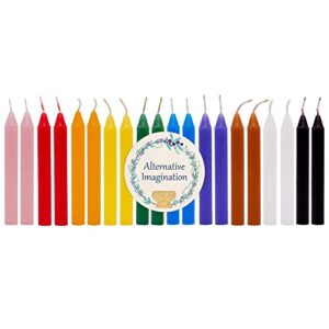 alternative imagination colored candles, 4 inch mini taper chime candles, great for birthday parties, spells, witchcraft supplies, wiccan decor, altar candles, unscented meditation candles, box of 20