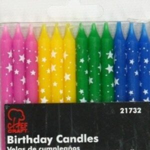 Birthday Candles, Polka Dot Stars, Set of 6 Packs - Total of 144 candles