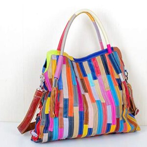 Downupdown Women Handbags Genuine Leather Tote Bag 3D-Flower Shoulder Bag Multicolor Splice Totes Satchel Purse with Tassels