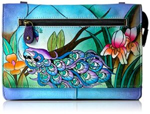 anna by anuschka women’s hand-painted genuine leather organizer wallet on a string – midnight peacock