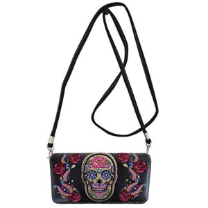 WESTERN ORIGIN Sugar Skull Day of the Dead Daypack Concealed Carry Backpack Fashion Women Travel Biker Purse Wallet Set (#1 Black Set)