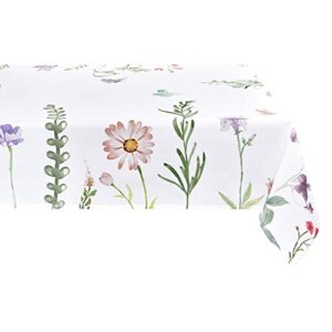 watercolor spring flowers tablecloth, 60 x 84 inch, machine washable waterproof table cover for easter decor, dining, holiday, parties