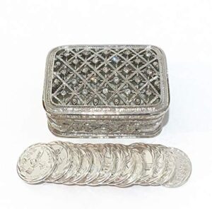rectangular silver rhinestones wedding arras box & unity coins arras de boda