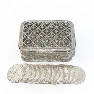 Rectangular Silver Rhinestones Wedding Arras Box & Unity Coins Arras de boda