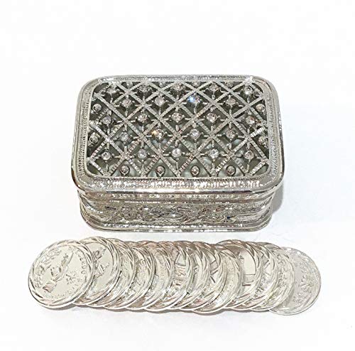 Rectangular Silver Rhinestones Wedding Arras Box & Unity Coins Arras de boda