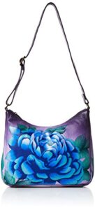 anna by anuschka women’s genuine leather medium hobo shoulder bag | hand painted original artwork | precious peonies
