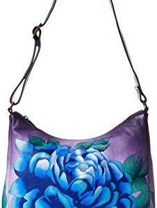 Anna by Anuschka Women's Genuine Leather Medium Hobo Shoulder Bag | Hand Painted Original Artwork | Precious Peonies