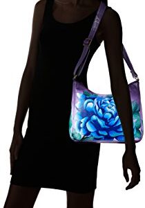 Anna by Anuschka Women's Genuine Leather Medium Hobo Shoulder Bag | Hand Painted Original Artwork | Precious Peonies