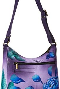 Anna by Anuschka Women's Genuine Leather Medium Hobo Shoulder Bag | Hand Painted Original Artwork | Precious Peonies