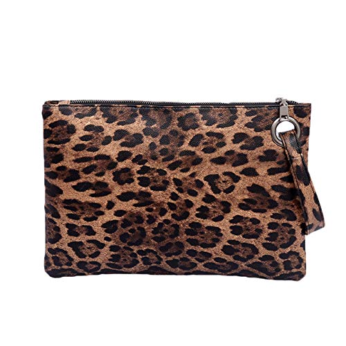 Ayliss Women's Animal Print Oversized Clutch Purse Bag Evening Handbag Wristlet PU Leather Zebra Leopard Zippers(Brown Leopard)