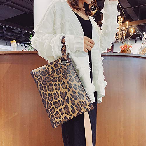 Ayliss Women's Animal Print Oversized Clutch Purse Bag Evening Handbag Wristlet PU Leather Zebra Leopard Zippers(Brown Leopard)