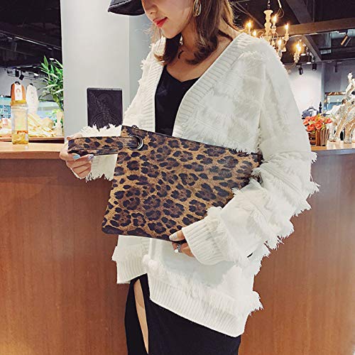 Ayliss Women's Animal Print Oversized Clutch Purse Bag Evening Handbag Wristlet PU Leather Zebra Leopard Zippers(Brown Leopard)