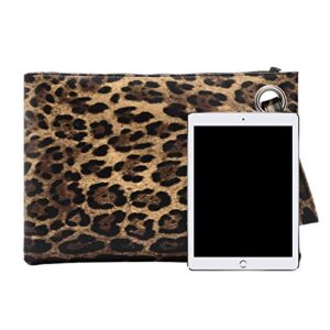 Ayliss Women's Animal Print Oversized Clutch Purse Bag Evening Handbag Wristlet PU Leather Zebra Leopard Zippers(Brown Leopard)