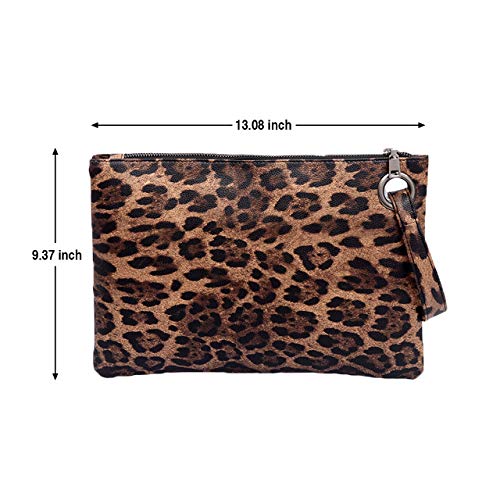 Ayliss Women's Animal Print Oversized Clutch Purse Bag Evening Handbag Wristlet PU Leather Zebra Leopard Zippers(Brown Leopard)