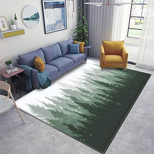 Home Area Runner Rug Pad Forest, Nature, Landscape Evergreen coniferous Trees Pine, Spruce, Thickened Non Slip Mats Doormat Entry Rug Floor Carpet for Living Room Indoor Outdoor Throw Rugs