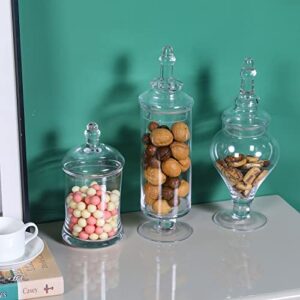 MyGift Clear Glass Apothecary Jars with Lid, Decorative Footed Vase, Candy Buffet Containers Set of 3