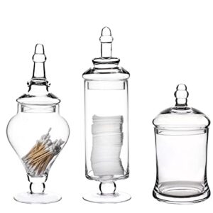 MyGift Clear Glass Apothecary Jars with Lid, Decorative Footed Vase, Candy Buffet Containers Set of 3