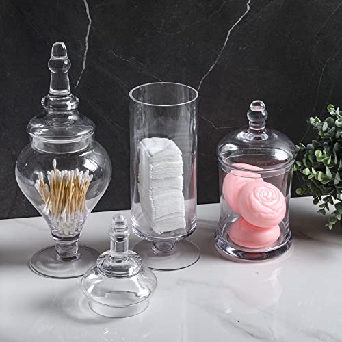 MyGift Clear Glass Apothecary Jars with Lid, Decorative Footed Vase, Candy Buffet Containers Set of 3