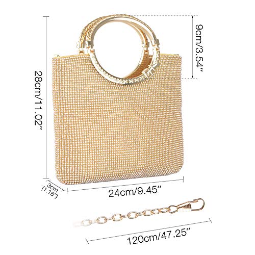 KISSCHIC Women's Handbag Rhinestone Evening Bags Wedding Clutches Purses (Gold)