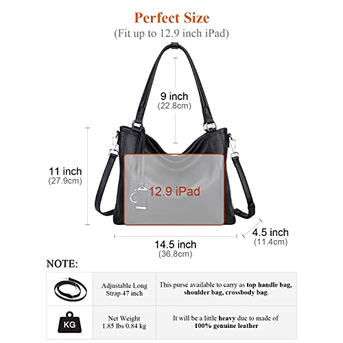 Over Earth Soft Leather Handbags for Women Shoulder Hobo Bag Large Tote Crossbody Bag (O103E Black)