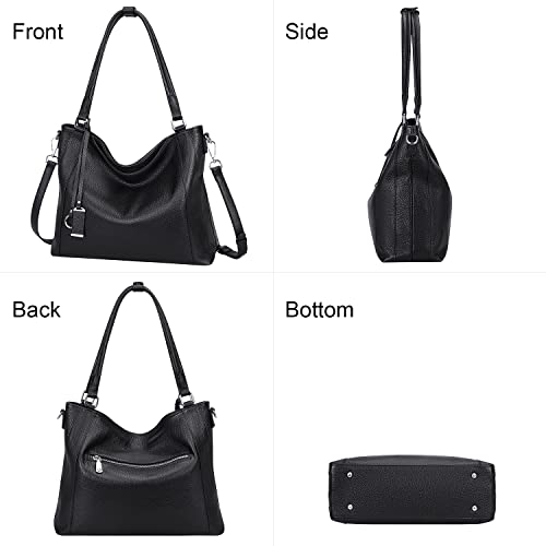 Over Earth Soft Leather Handbags for Women Shoulder Hobo Bag Large Tote Crossbody Bag (O103E Black)