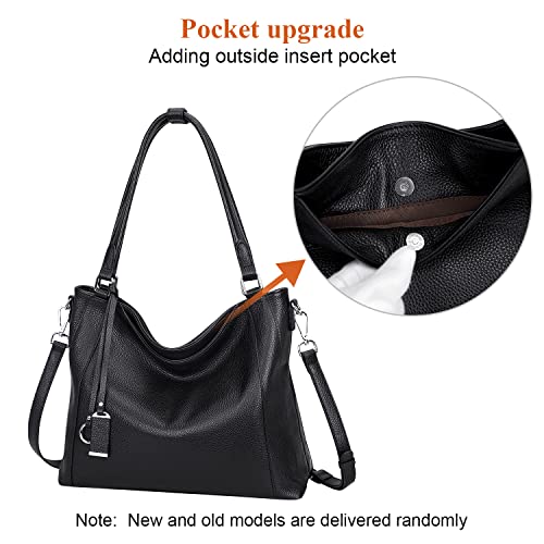 Over Earth Soft Leather Handbags for Women Shoulder Hobo Bag Large Tote Crossbody Bag (O103E Black)