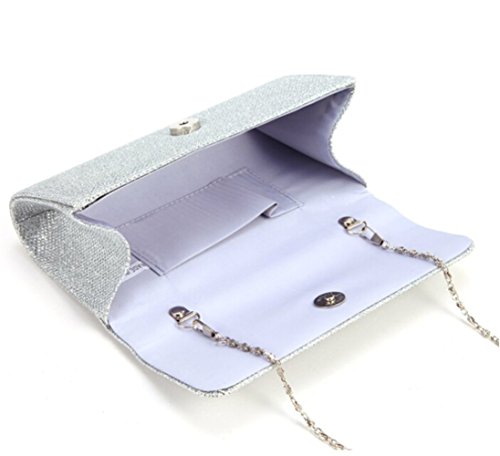 U-Story Womens Evening Wedding Party Small Clutch Bag Prom Shoulder Chain Handbag Tote (Silver)