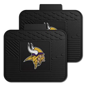 fanmats 12319 nfl minnesota vikings back row utility car mats – 2 piece set, 14in. x 17in., all weather protection, universal fit, deep resevoir design, molded team logo
