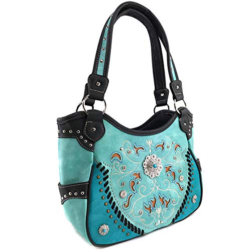 Zelris Spring Bloom Western Concho Women Conceal Carry Tote Handbag Purse (Turquoise)