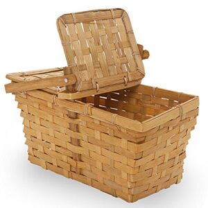 the lucky clover trading bamboo picnic basket in honey with lid, small