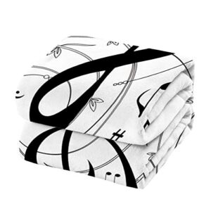 Music Decor Bed Blanket 40x50 inch Flannel Blankets Music Notes Black and White Throw Blanket for Bedroom Living Rooms Sofa Throw Cover