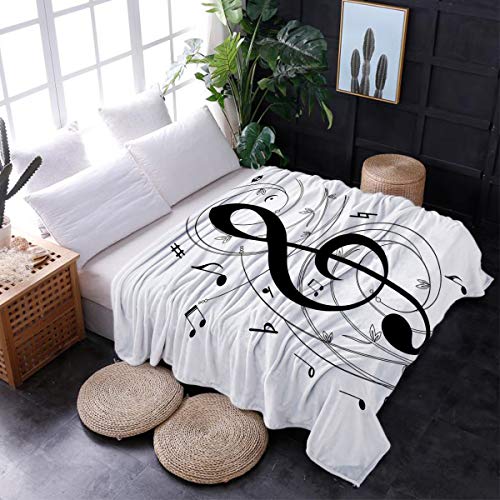 Music Decor Bed Blanket 40x50 inch Flannel Blankets Music Notes Black and White Throw Blanket for Bedroom Living Rooms Sofa Throw Cover