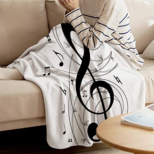 Music Decor Bed Blanket 40x50 inch Flannel Blankets Music Notes Black and White Throw Blanket for Bedroom Living Rooms Sofa Throw Cover