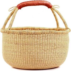fair trade ghana bolga african dye-free fully shaped market basket 14-16″ across, 20267, made in bolga, ghana, west africa exclusively for: fair trade gifts and home decor