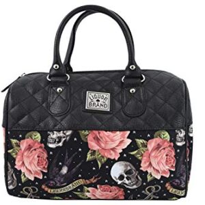 Liquorbrand Skulls & Pink Roses Satchel Purse Rockabilly Tattoed Lady Handbag Small Satchel Purse Crossbody bag