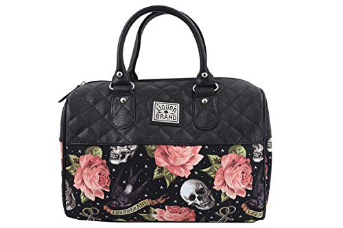 Liquorbrand Skulls & Pink Roses Satchel Purse Rockabilly Tattoed Lady Handbag Small Satchel Purse Crossbody bag